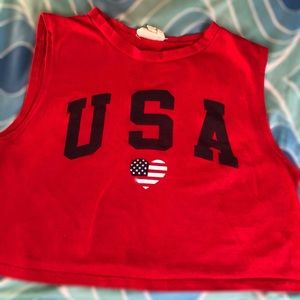 Red USA crop/muscle top